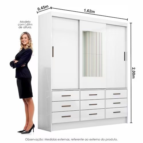 Modulado 4 Portas + Guarda-Roupa 3 Portas Sevilha (Com espelho) Branco - CARIOCA MÓVEIS - Imagem 5