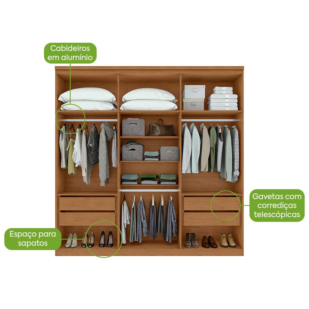 Guarda-Roupa 6 Portas Alonzo 2,30 m Amêndoa Clean/Off White - LOPAS - Imagem 4