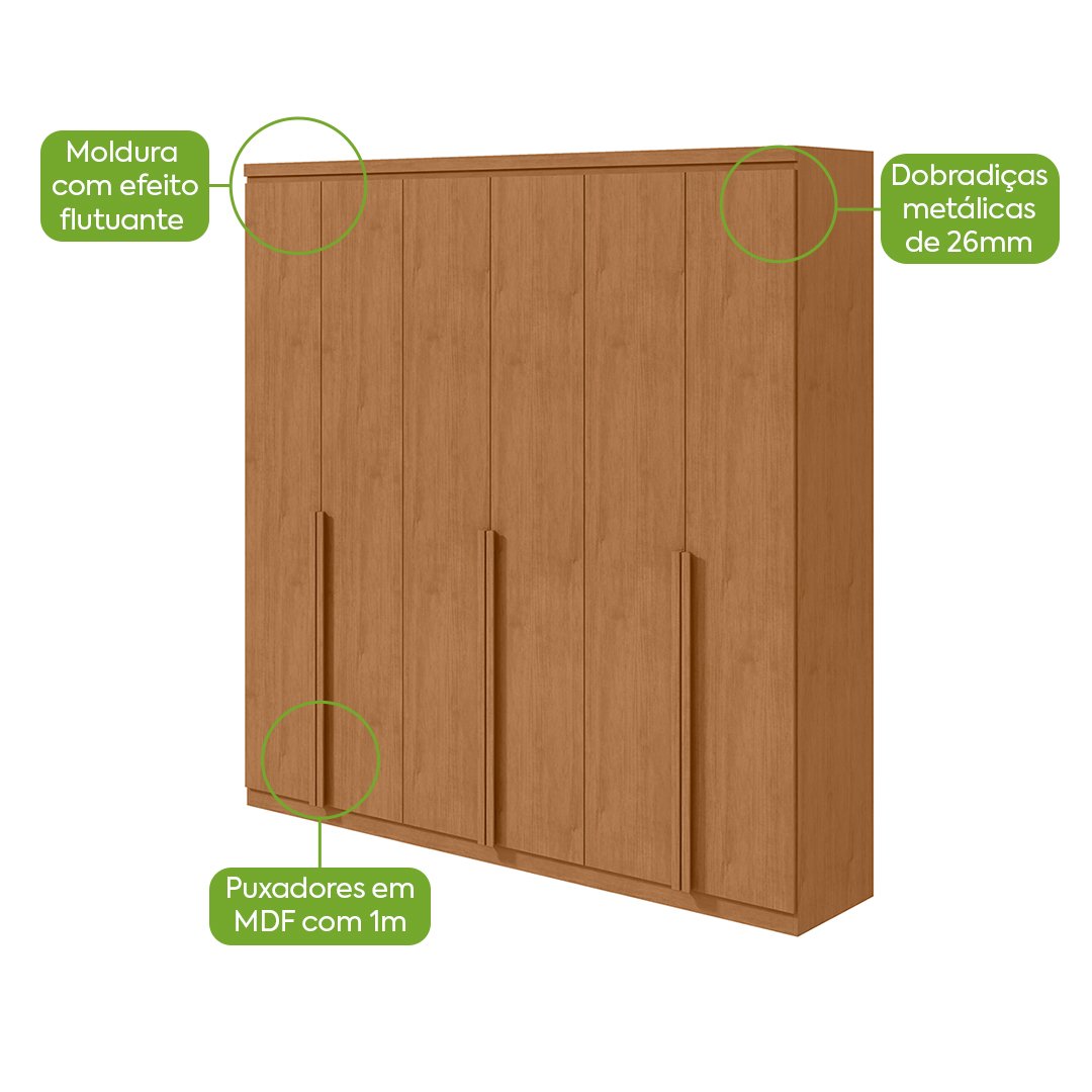 Guarda-Roupa 6 Portas Alonzo 2,30 m Amêndoa Clean - LOPAS - Imagem 3