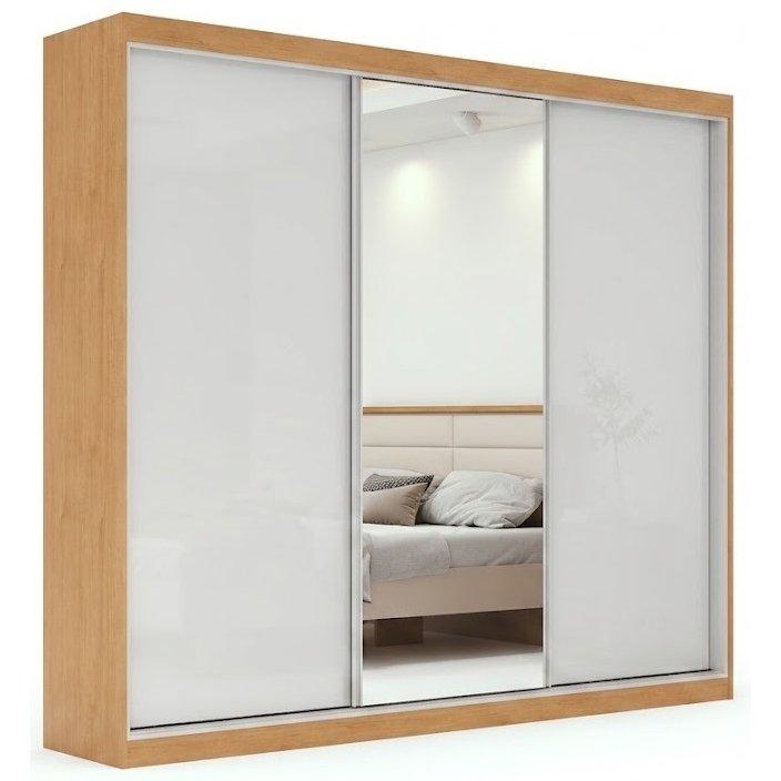 Guarda-Roupa 3 Portas Quadrix 2,30 m Amêndoa Clean/Off White/Amêndoa Clean – LOPAS - Imagem 11