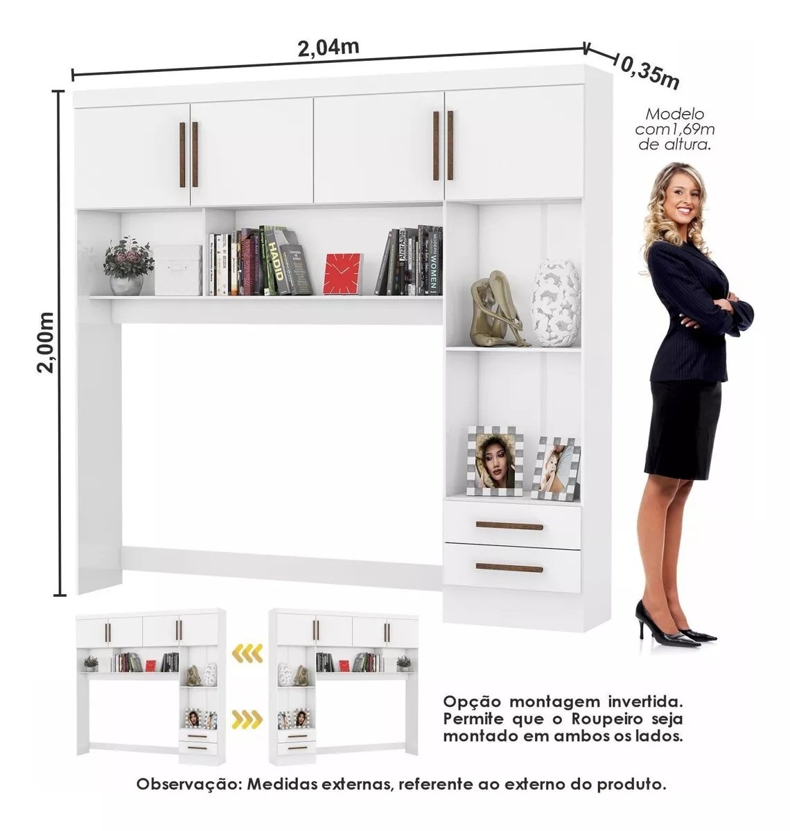 Modulado 4 Portas + Guarda-Roupa 3 Portas Sevilha (Com espelho) Branco - CARIOCA MÓVEIS - Imagem 4