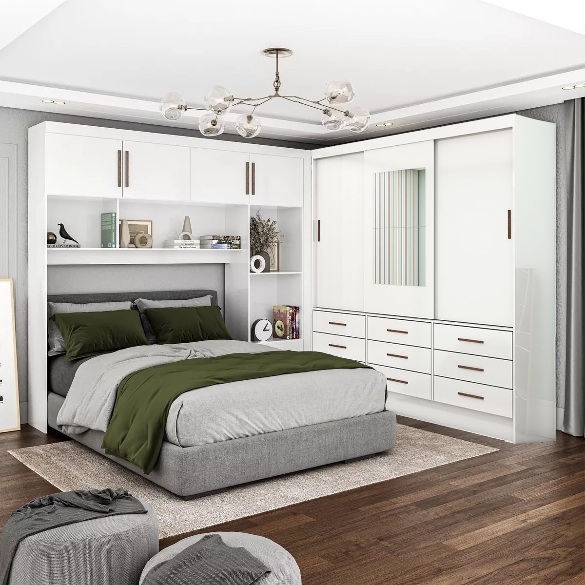 Modulado 4 Portas + Guarda-Roupa 3 Portas Sevilha (Com espelho) Branco - CARIOCA MÓVEIS