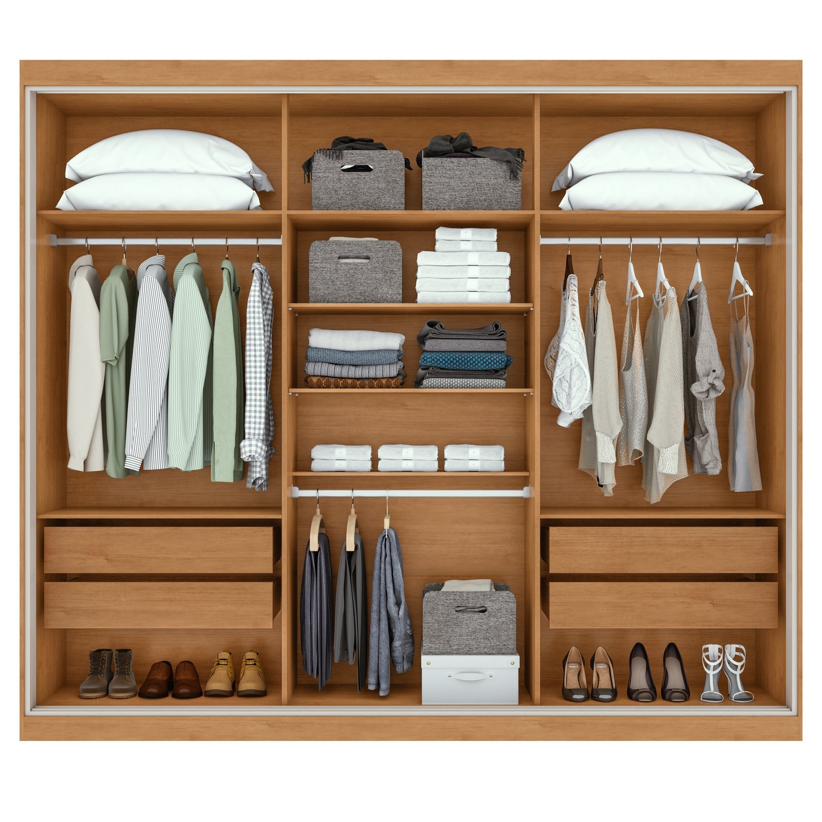 Guarda-Roupa 3 Portas Quadrix 2,30 m Amêndoa Clean/Off White/Amêndoa Clean – LOPAS - Imagem 4