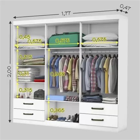 Guarda-Roupa 6 Portas Hércules(Com espelho)1,77 m Branco – CARIOCA MÓVEIS - Imagem 4