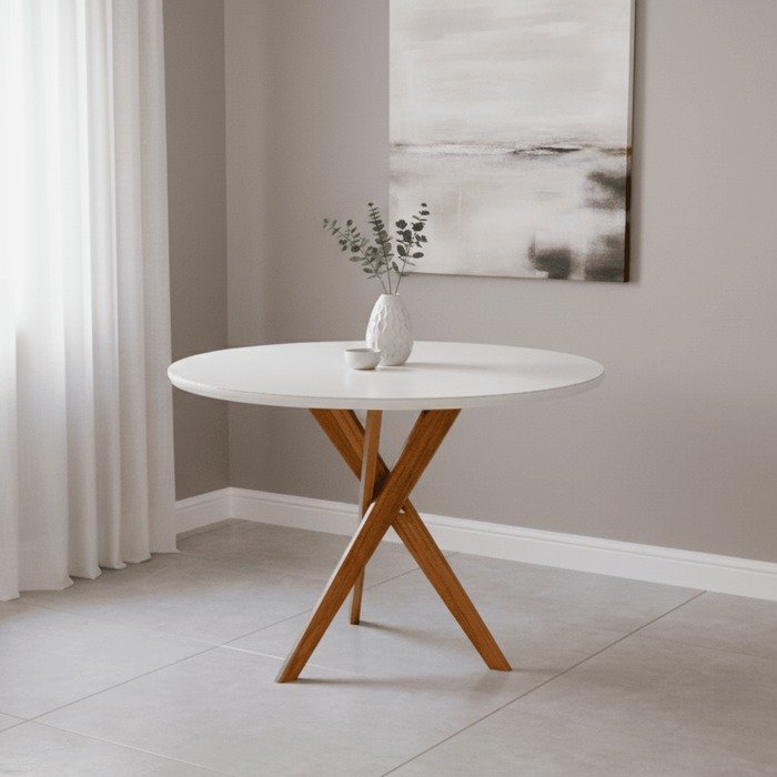 Mesa Redonda Cacau 109 (C/Vidro) Madeira/Off White - CIMOL - Imagem 2