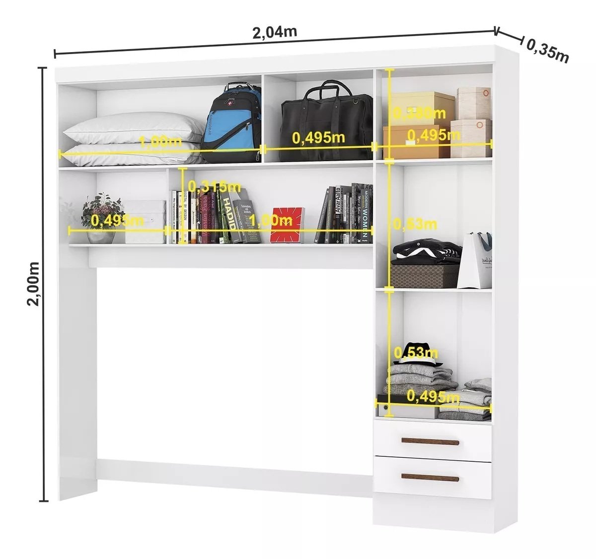 Modulado 4 Portas + Guarda-Roupa 3 Portas Sevilha (Com espelho) Branco - CARIOCA MÓVEIS - Imagem 2