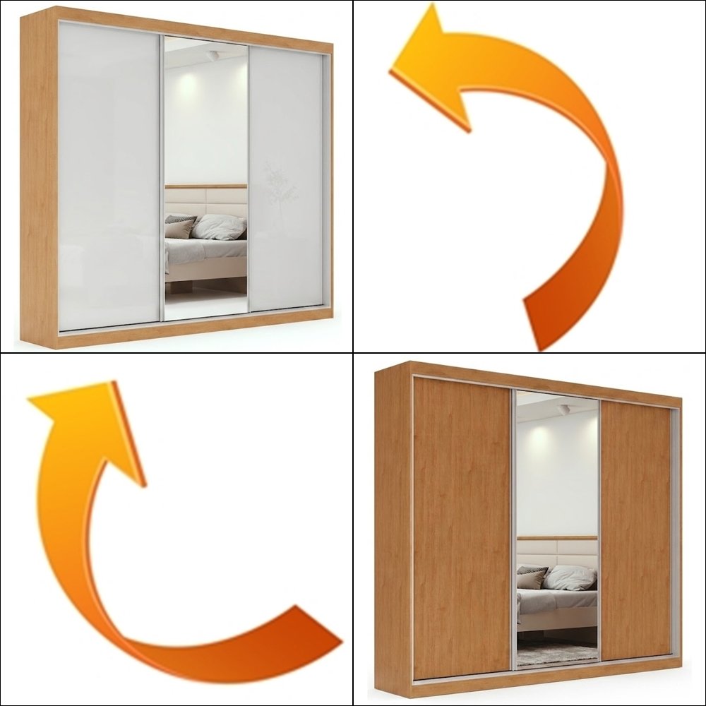 Guarda-Roupa 3 Portas Quadrix 2,30 m Amêndoa Clean/Off White/Amêndoa Clean – LOPAS - Imagem 5