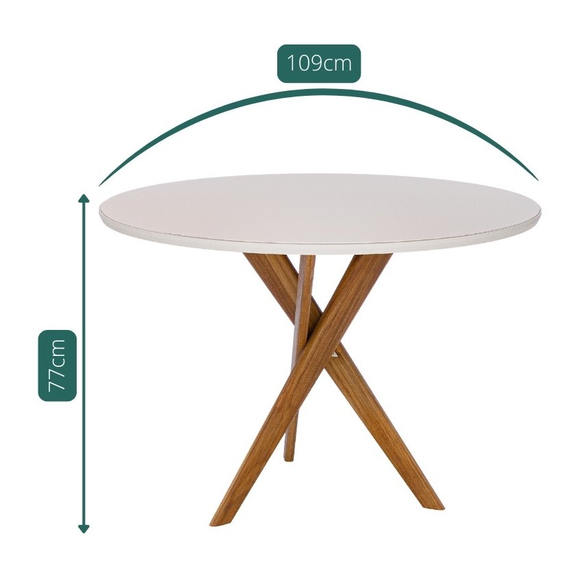 Mesa Redonda Cacau 109 (C/Vidro) Madeira/Off White - CIMOL - Imagem 4