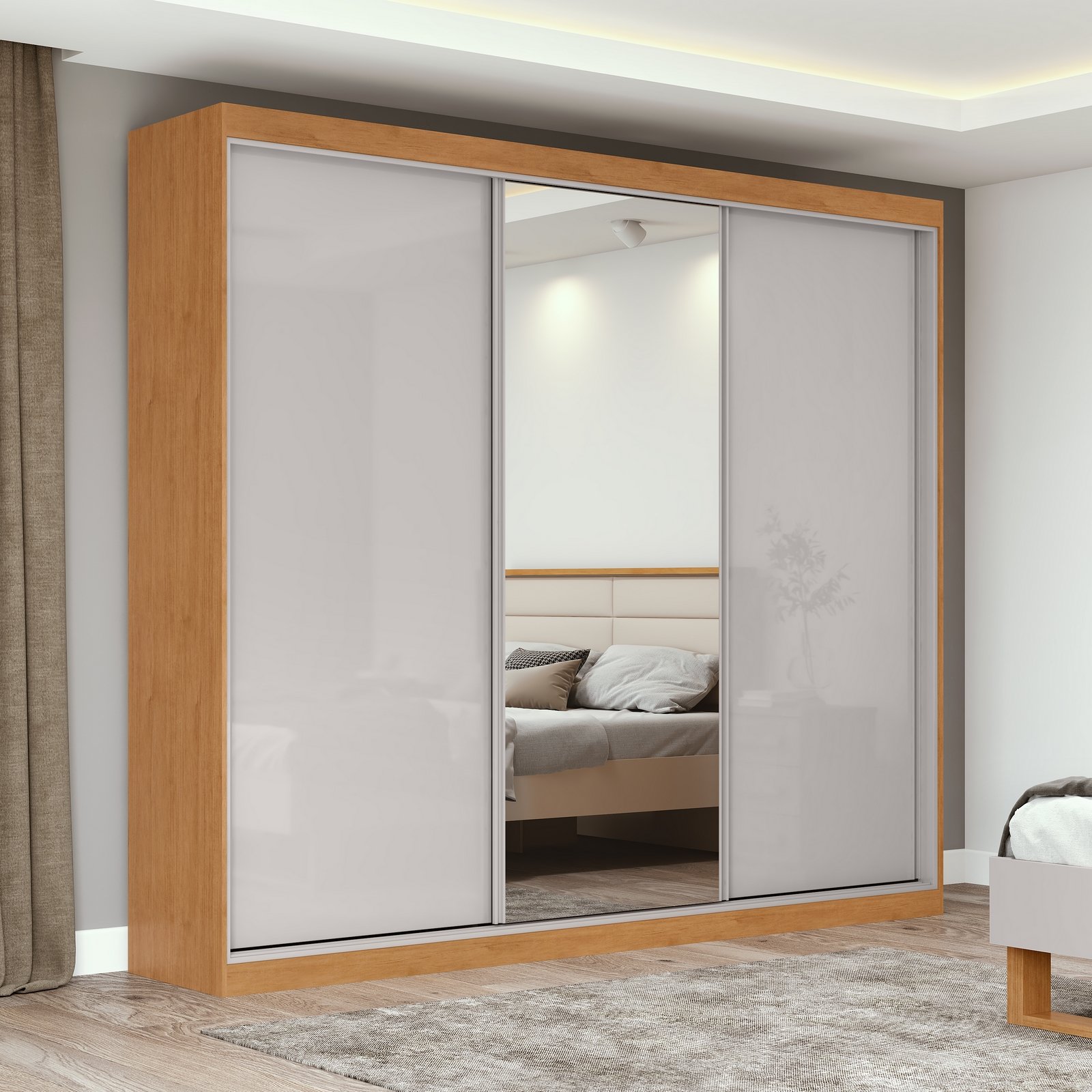 Guarda-Roupa 3 Portas Quadrix 2,30 m Amêndoa Clean/Off White/Amêndoa Clean – LOPAS - Imagem 2