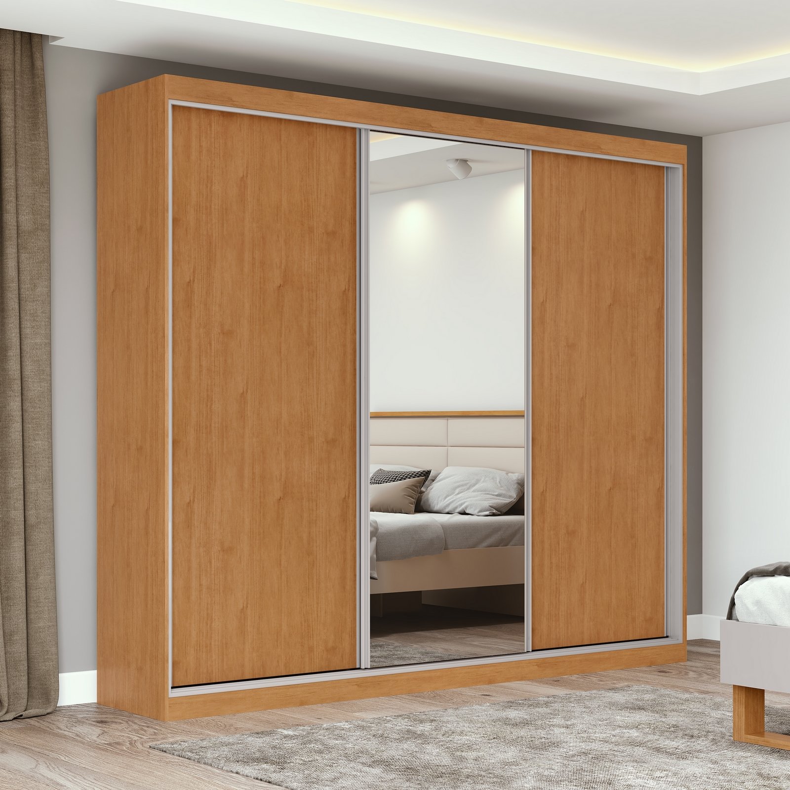 Guarda-Roupa 3 Portas Quadrix 2,30 m Amêndoa Clean/Off White/Amêndoa Clean – LOPAS - Imagem 3