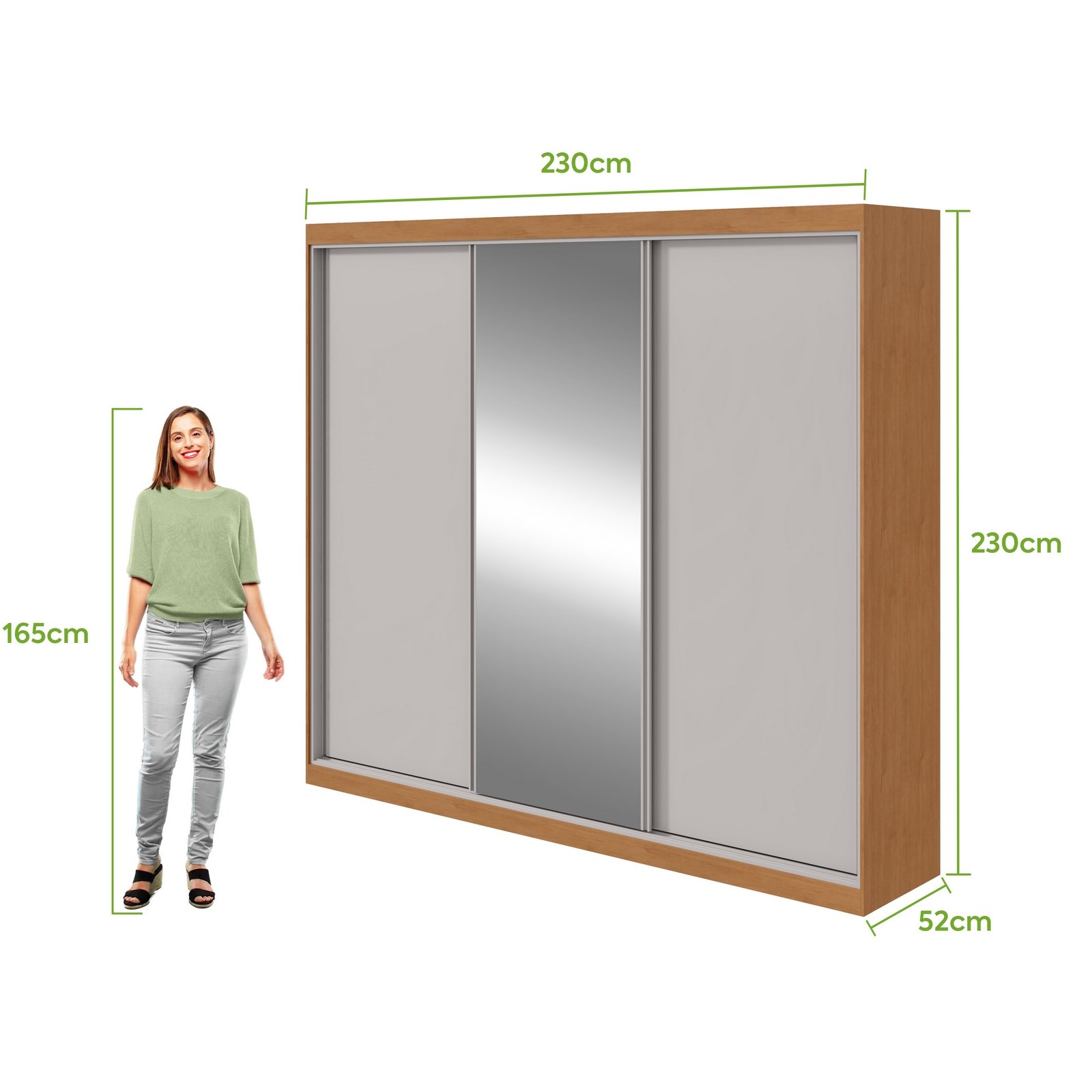 Guarda-Roupa 3 Portas Quadrix 2,30 m Amêndoa Clean/Off White/Amêndoa Clean – LOPAS - Imagem 9