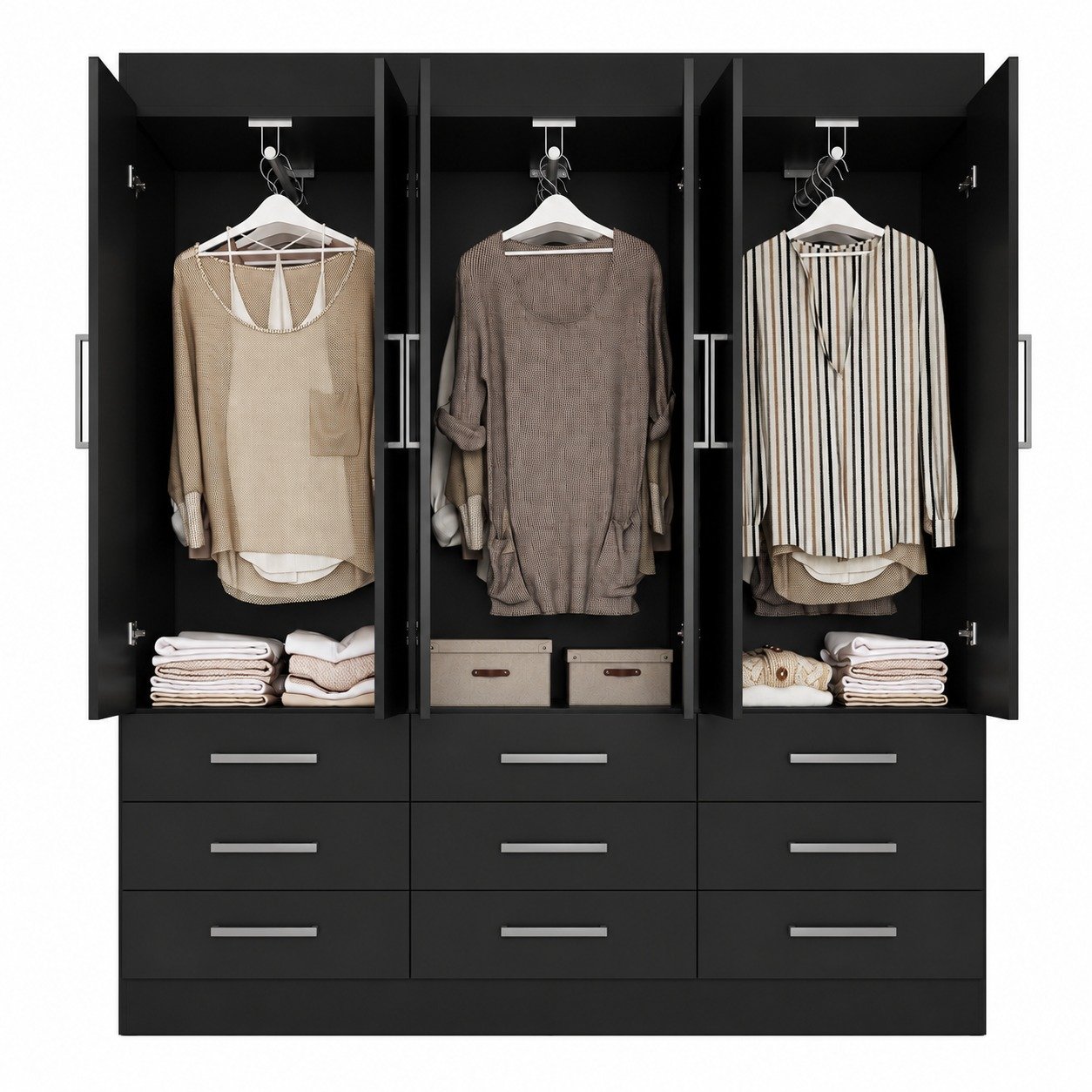 Guarda-Roupa 6 Portas Milão 1,50 m Preto - MÓVEIS CADORIN - Imagem 6