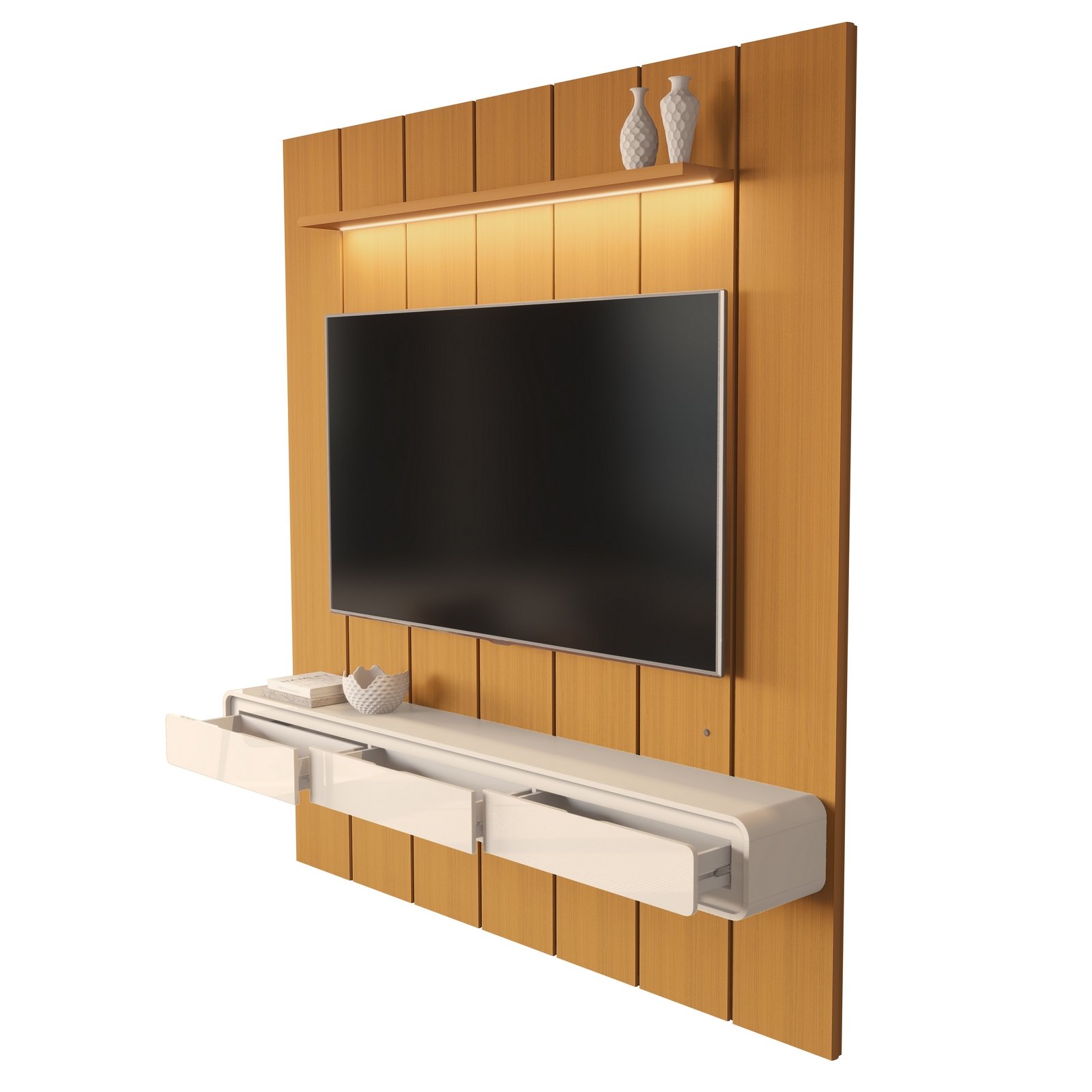 Painel até 75″ Lumi 2,19 m Cedro + Nicho Liv 2,18 m Off White – EDN MÓVEIS - Imagem 5