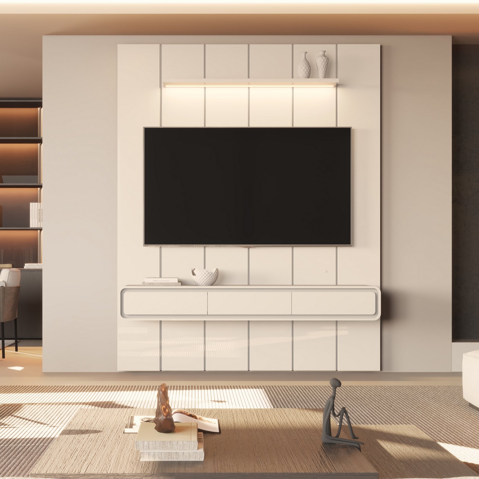 Painel até 75″ Lumi 1,88 m Off White + Nicho Liv 1,80 Off White – EDN MÓVEIS - Imagem 3