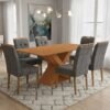 Mesa Graviola BA29 160 (S/Vidro) Canela com 6 Cadeiras Sophia Veludo Cinza Grafite – KAPPESBERG + WM DECOR