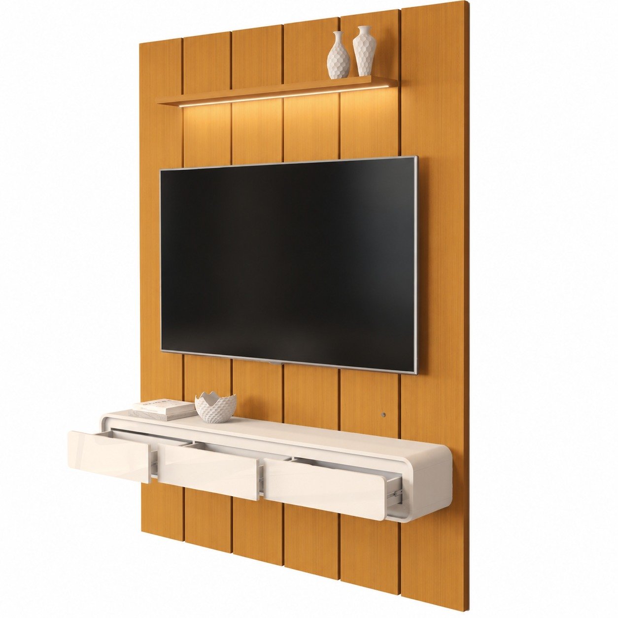 Painel até 75″ Lumi 1,88 m Cedro + Nicho Liv 1,80 Off White – EDN MÓVEIS - Imagem 5