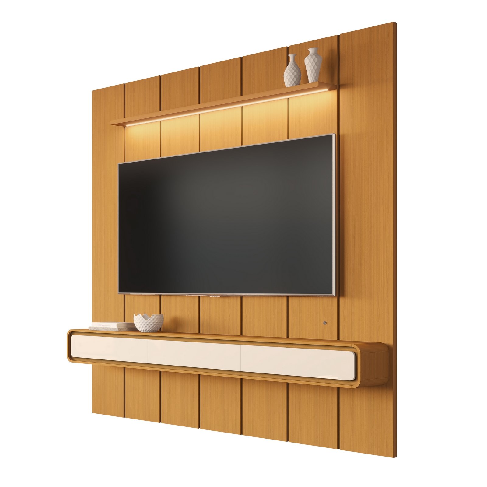 Painel até 75″ Lumi 2,19 m Cedro + Nicho Liv 2,18 m Cedro/Off White – EDN MÓVEIS - Imagem 4