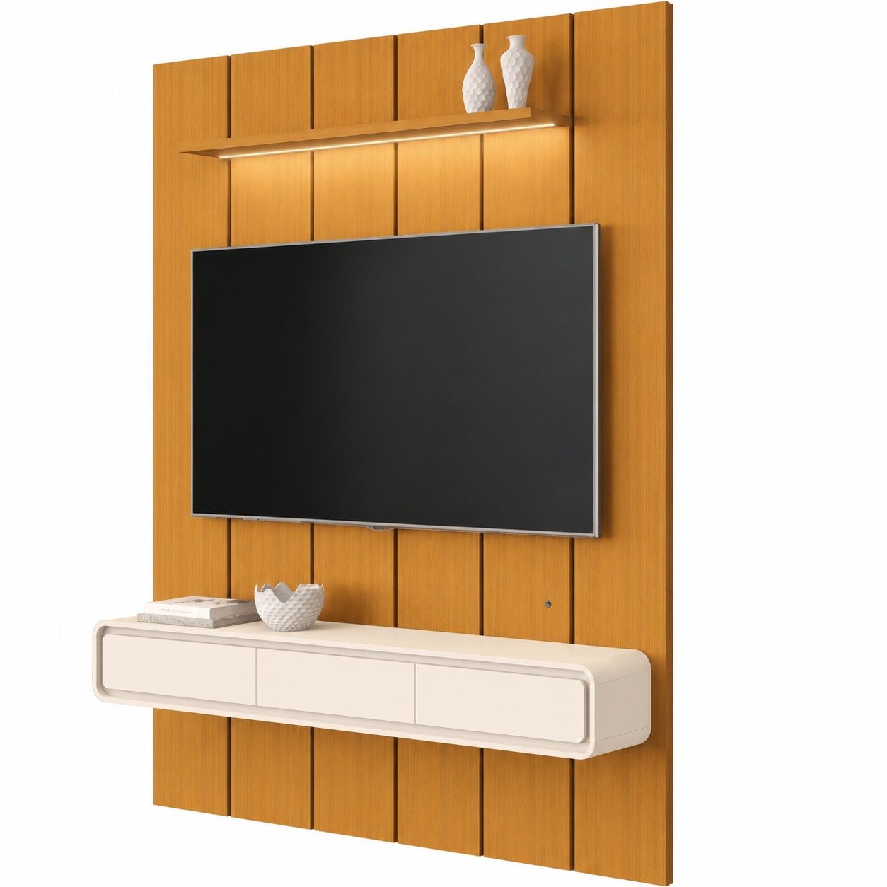 Painel até 75″ Lumi 1,88 m Cedro + Nicho Liv 1,80 Off White – EDN MÓVEIS - Imagem 4