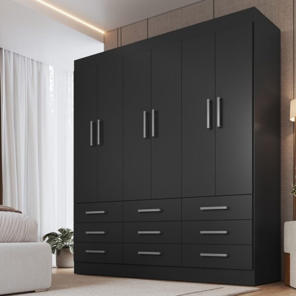 Guarda-Roupa 6 Portas Milão 1,50 m Preto - MÓVEIS CADORIN