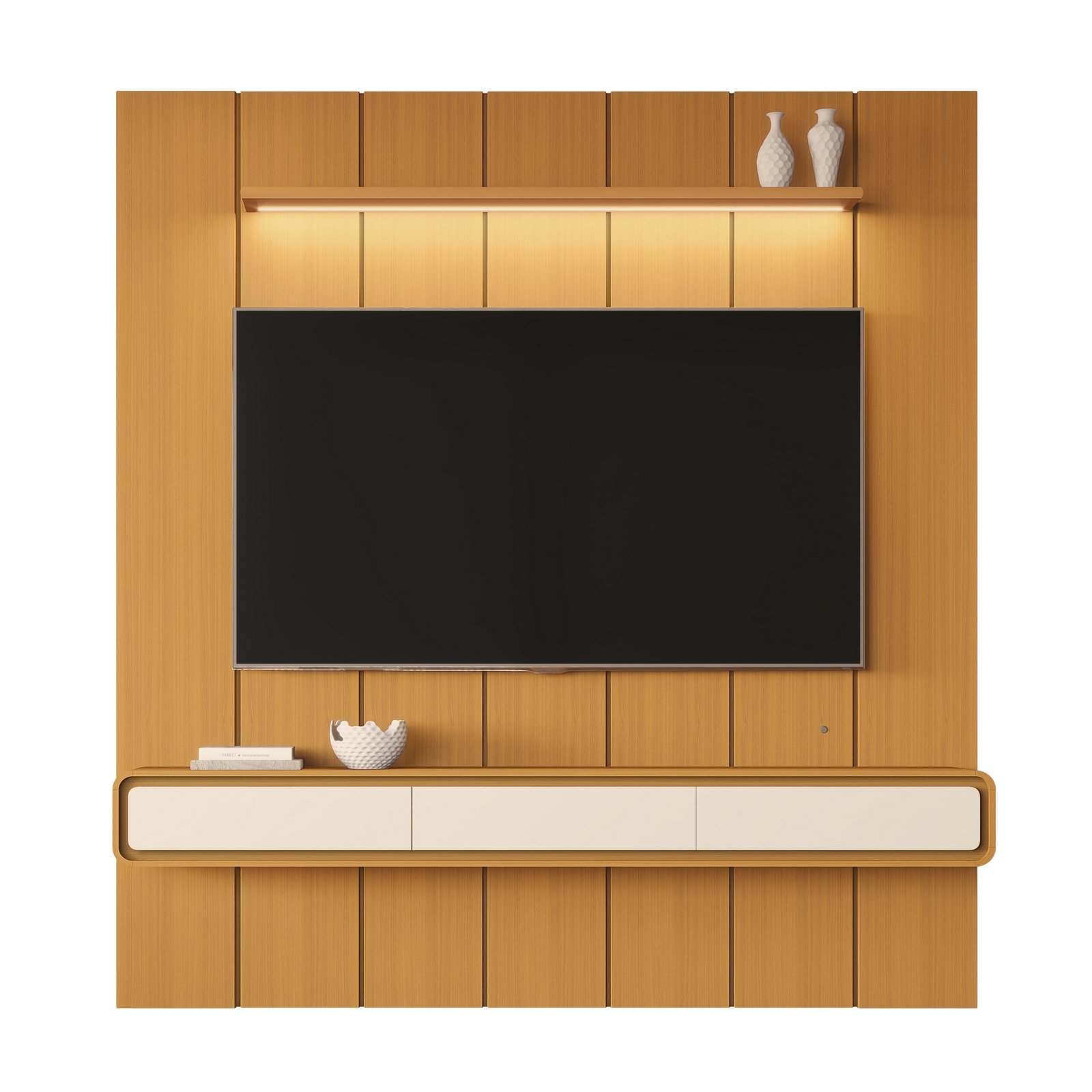 Painel até 75″ Lumi 2,19 m Cedro + Nicho Liv 2,18 m Cedro/Off White – EDN MÓVEIS - Imagem 6