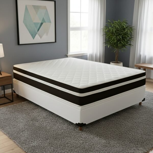 Colchão Casal Bio Classic D28 + Base Box Simples Corino Branco – BIOSTAR/BIOFLEX