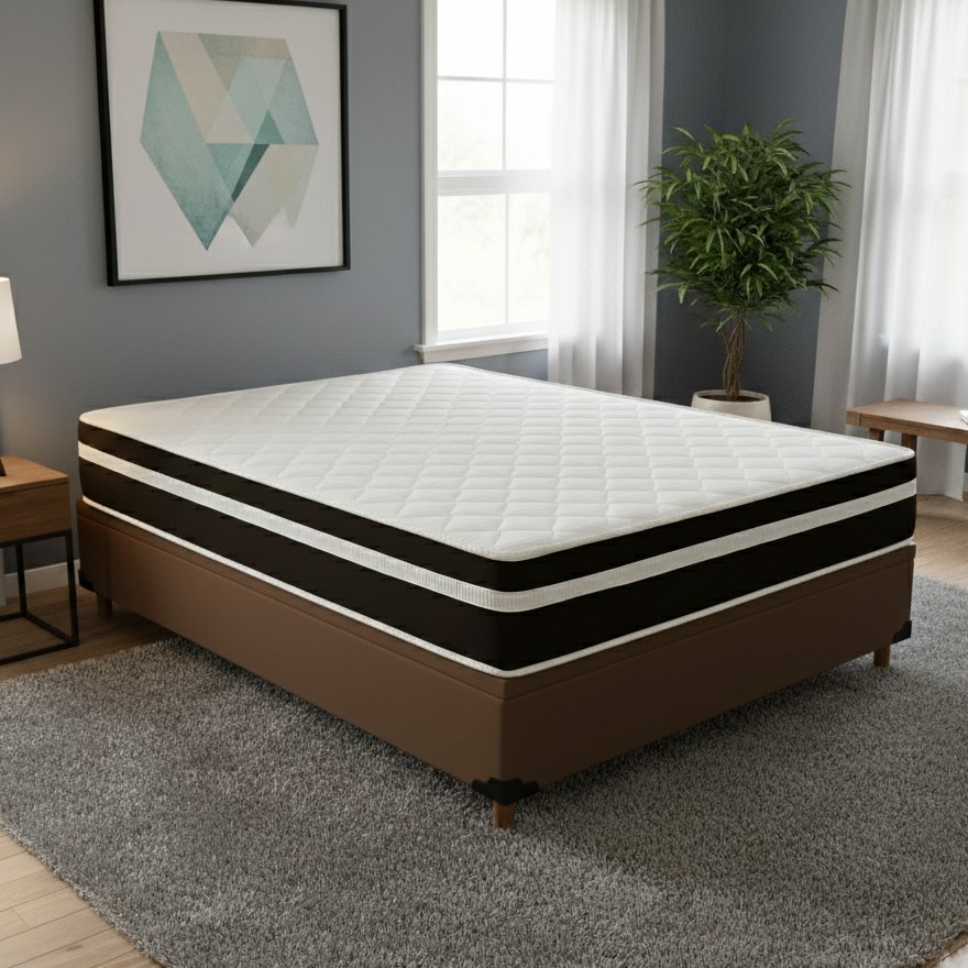 Colchão Casal Bio Classic D28 + Base Box Simples Corino Marrom – BIOSTAR/BIOFLEX