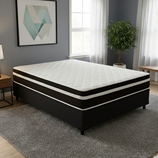 Colchão Casal Bio Classic D28 + Base Box Simples Corino Preto – BIOSTAR/BIOFLEX