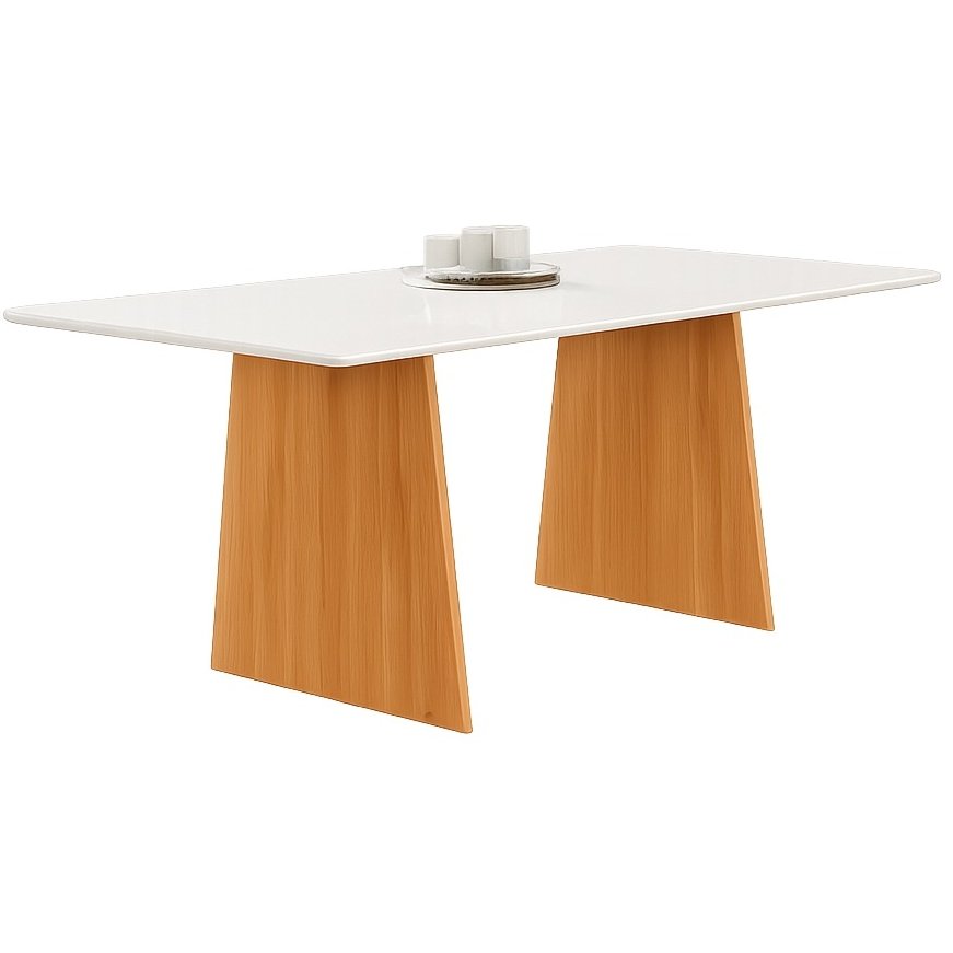 Mesa Londres 120 (Tampo Londres c/vidro) Cinamomo/Off White – CEL MÓVEIS - Imagem 2