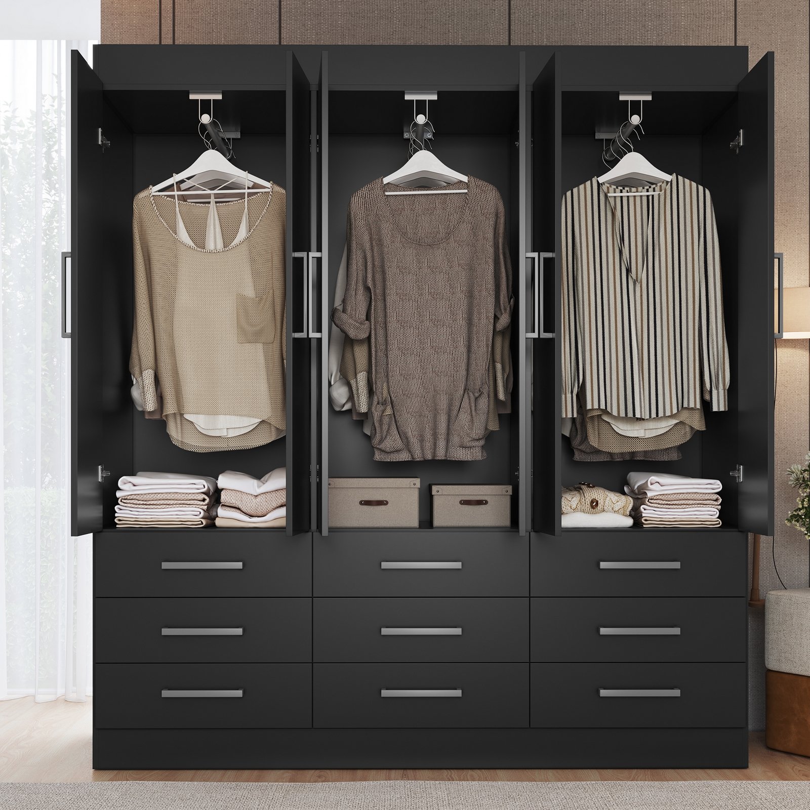 Guarda-Roupa 6 Portas Milão 1,50 m Preto - MÓVEIS CADORIN - Imagem 2