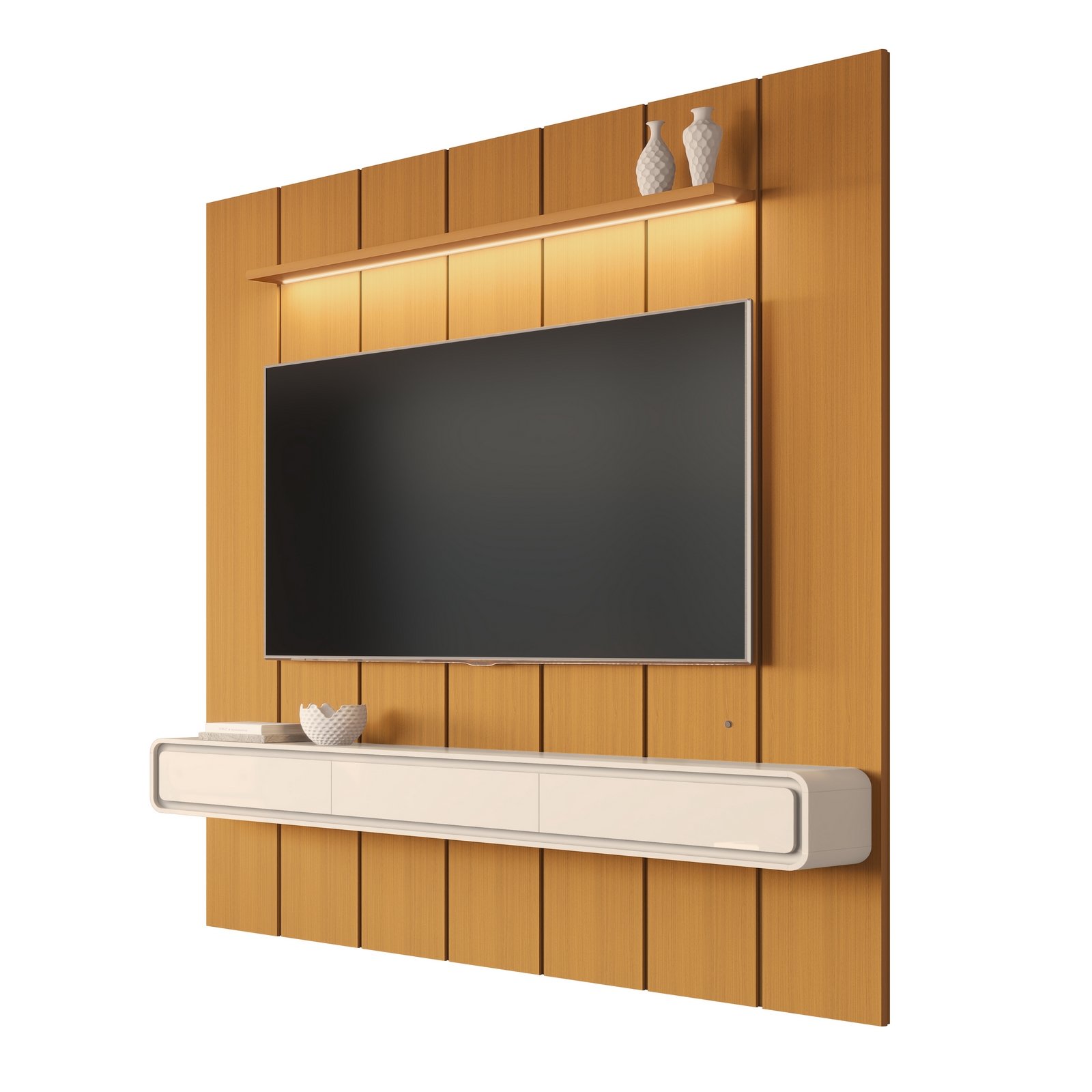 Painel até 75″ Lumi 2,19 m Cedro + Nicho Liv 2,18 m Off White – EDN MÓVEIS - Imagem 4