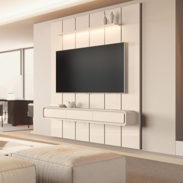 Painel até 75″ Lumi 1,88 m Off White + Nicho Liv 1,80 Off White – EDN MÓVEIS