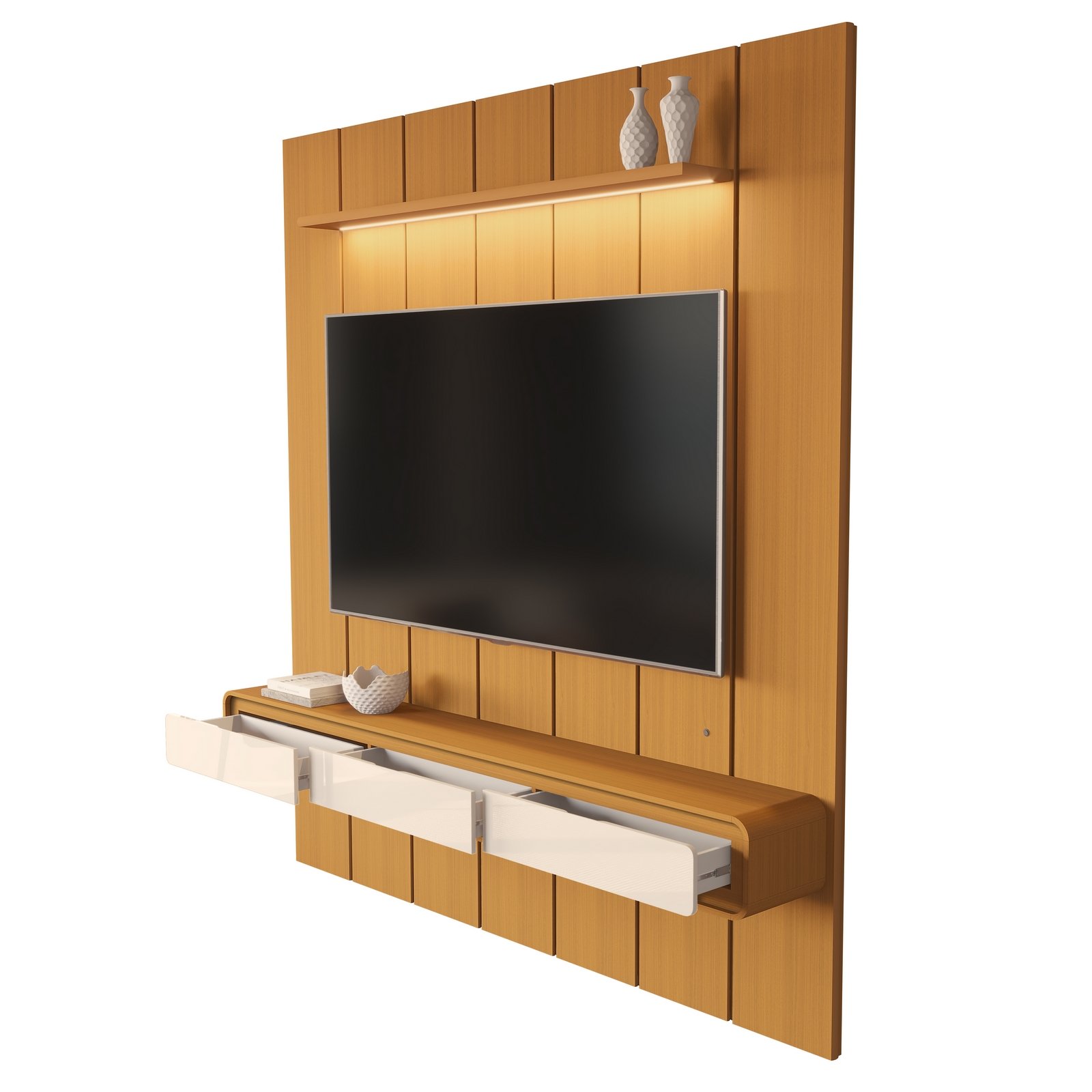 Painel até 75″ Lumi 2,19 m Cedro + Nicho Liv 2,18 m Cedro/Off White – EDN MÓVEIS - Imagem 5