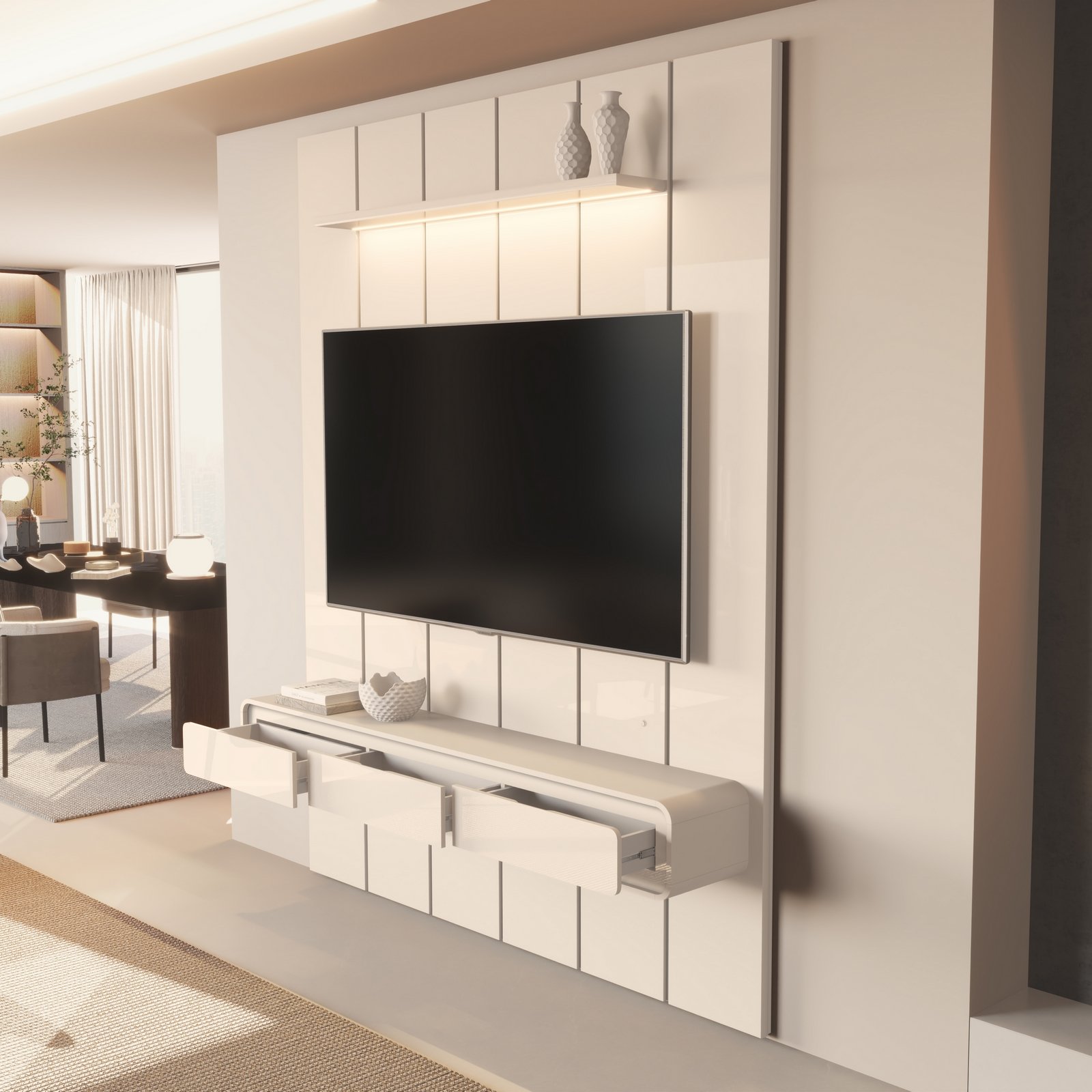 Painel até 75″ Lumi 1,88 m Off White + Nicho Liv 1,80 Off White – EDN MÓVEIS - Imagem 2