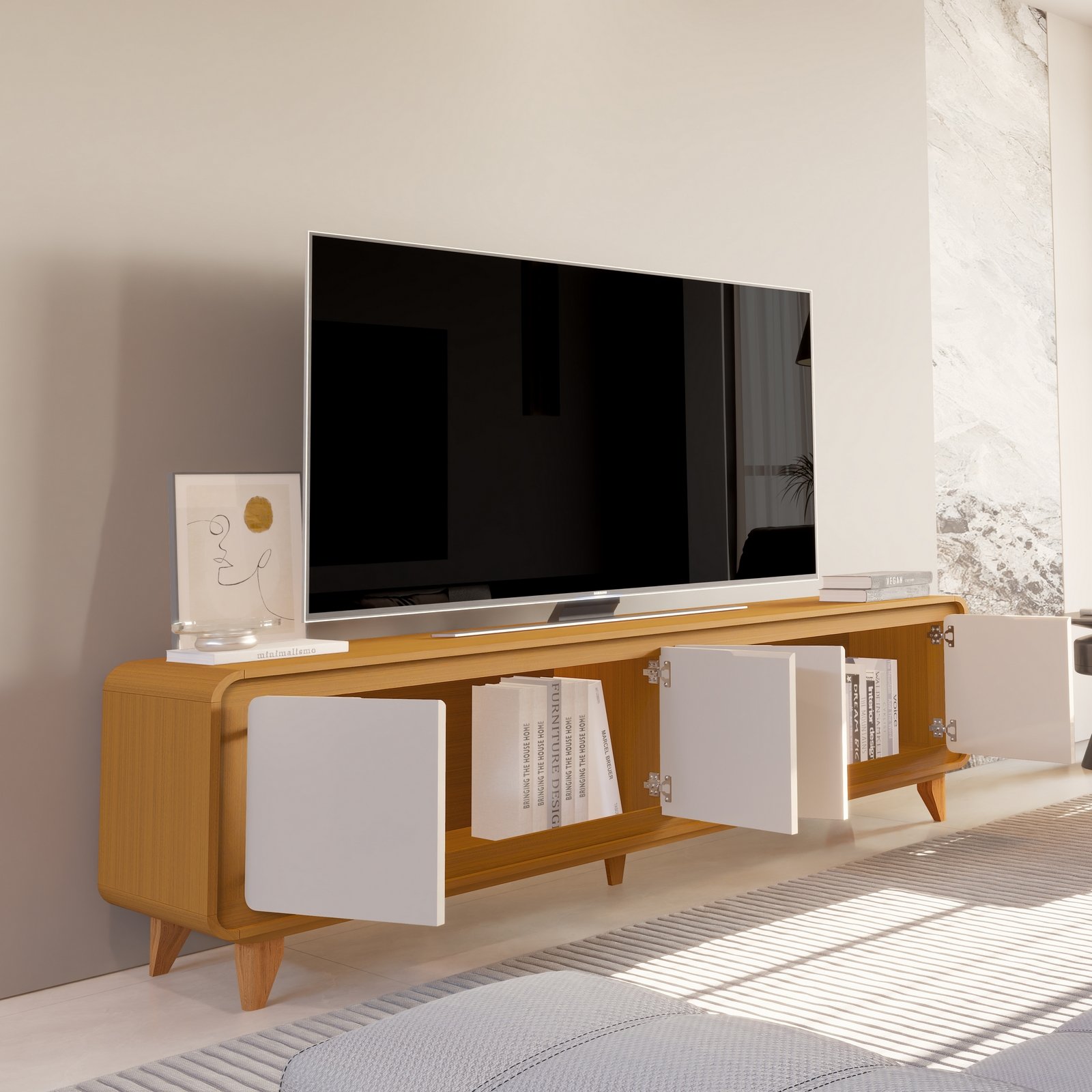 Rack até 75" Liv 1,80 m Cedro/Off White - EDN MÓVEIS - Imagem 2