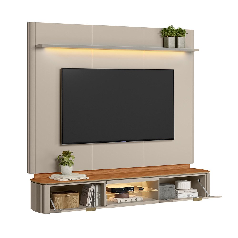 Painel Home até 70" Ferrara Canela/Off White Fosco - LINEA BRASIL - Imagem 7