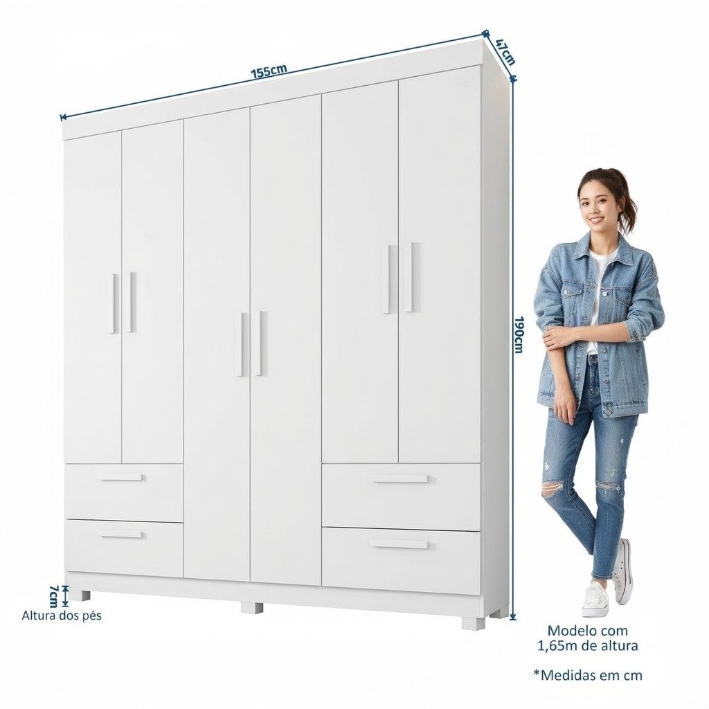 Guarda-Roupa 6 Portas Flórida 1,55 m Branco - GRUPO UAI - Imagem 4