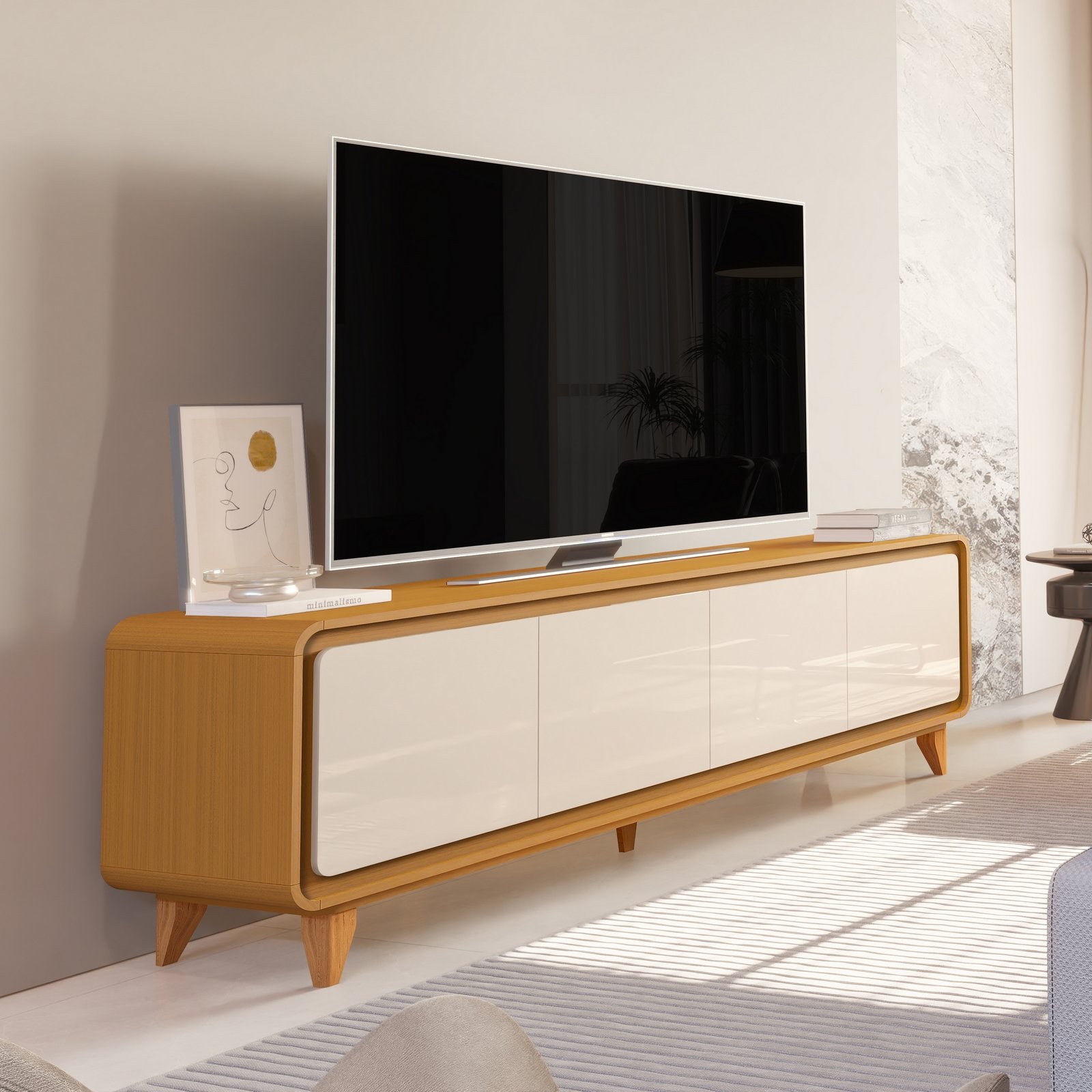 Rack até 75" Liv 1,80 m Cedro/Off White - EDN MÓVEIS