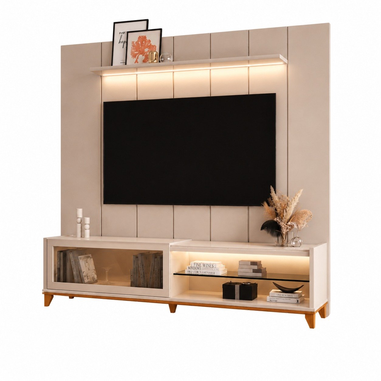 Painel até 75″ Lumi 1,88 m + Rack Vellaro 1,80 m Off White – EDN MÓVEIS - Imagem 2