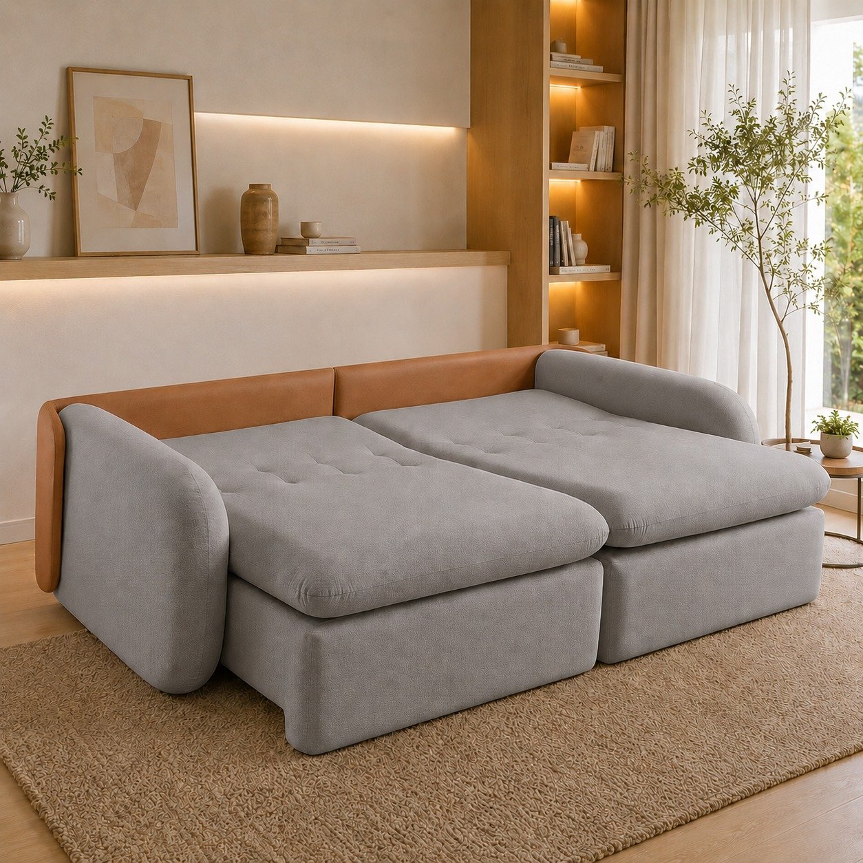 Sofá Cama Retrátil Organ 2,30 m Linho Cinza 908 - DORA BELA - Imagem 2