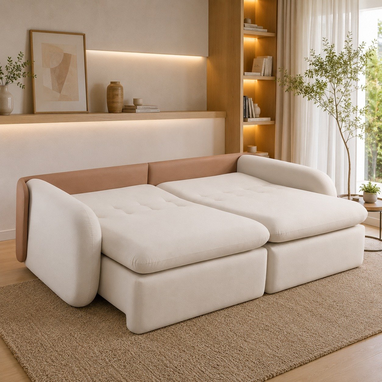 Sofá Cama Retrátil Organ 2,30 m Linho Bege 907 - DORA BELA - Imagem 2