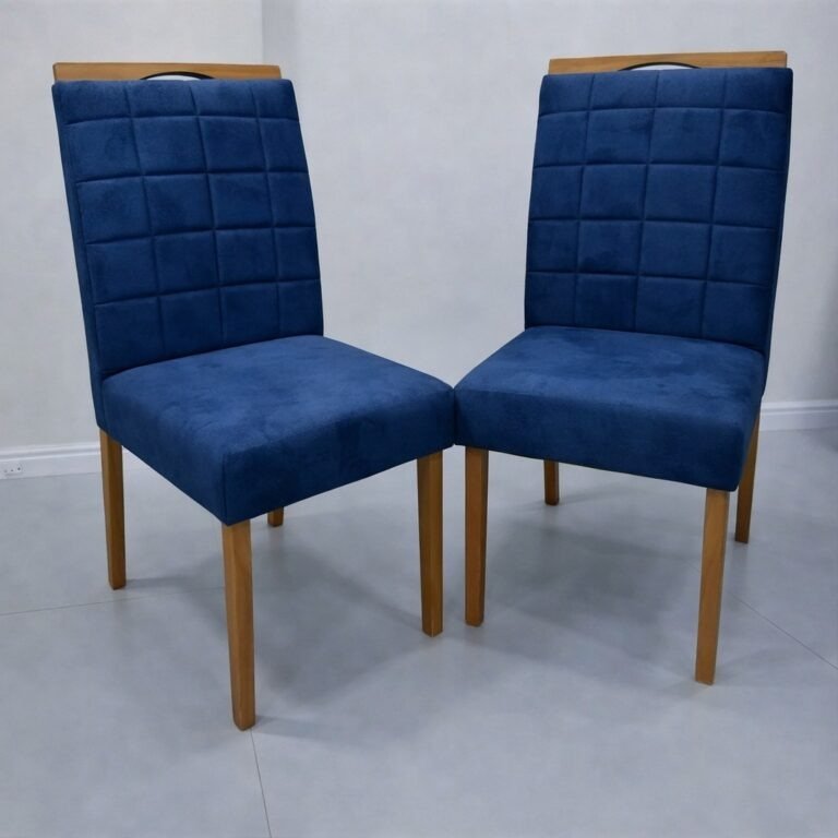 Mesa Maria 90 Imbuia/Off White com 4 Cadeiras Quartzo/Safira Veludo Azul – A&A CONCEITO + KM DECOR - Imagem 2