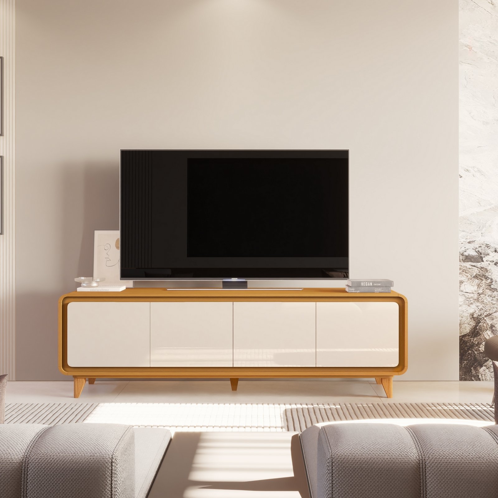 Rack até 75" Liv 1,80 m Cedro/Off White - EDN MÓVEIS - Imagem 3