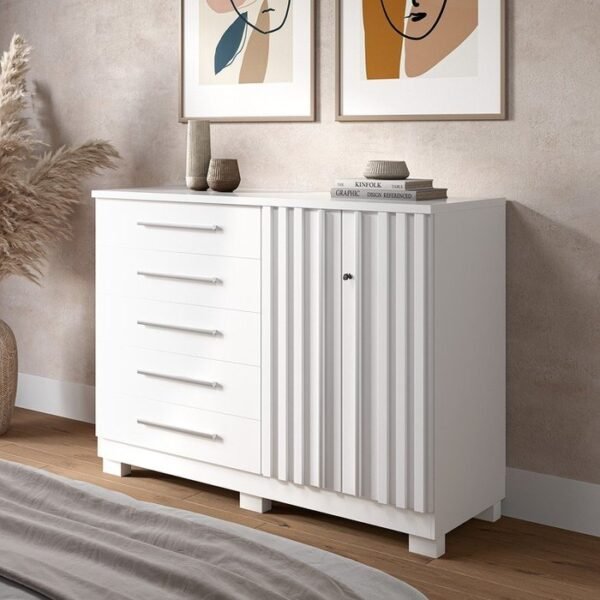 Cômoda 5 Gavetas com Sapateira Dupla Bella Branco - ACP MÓVEIS