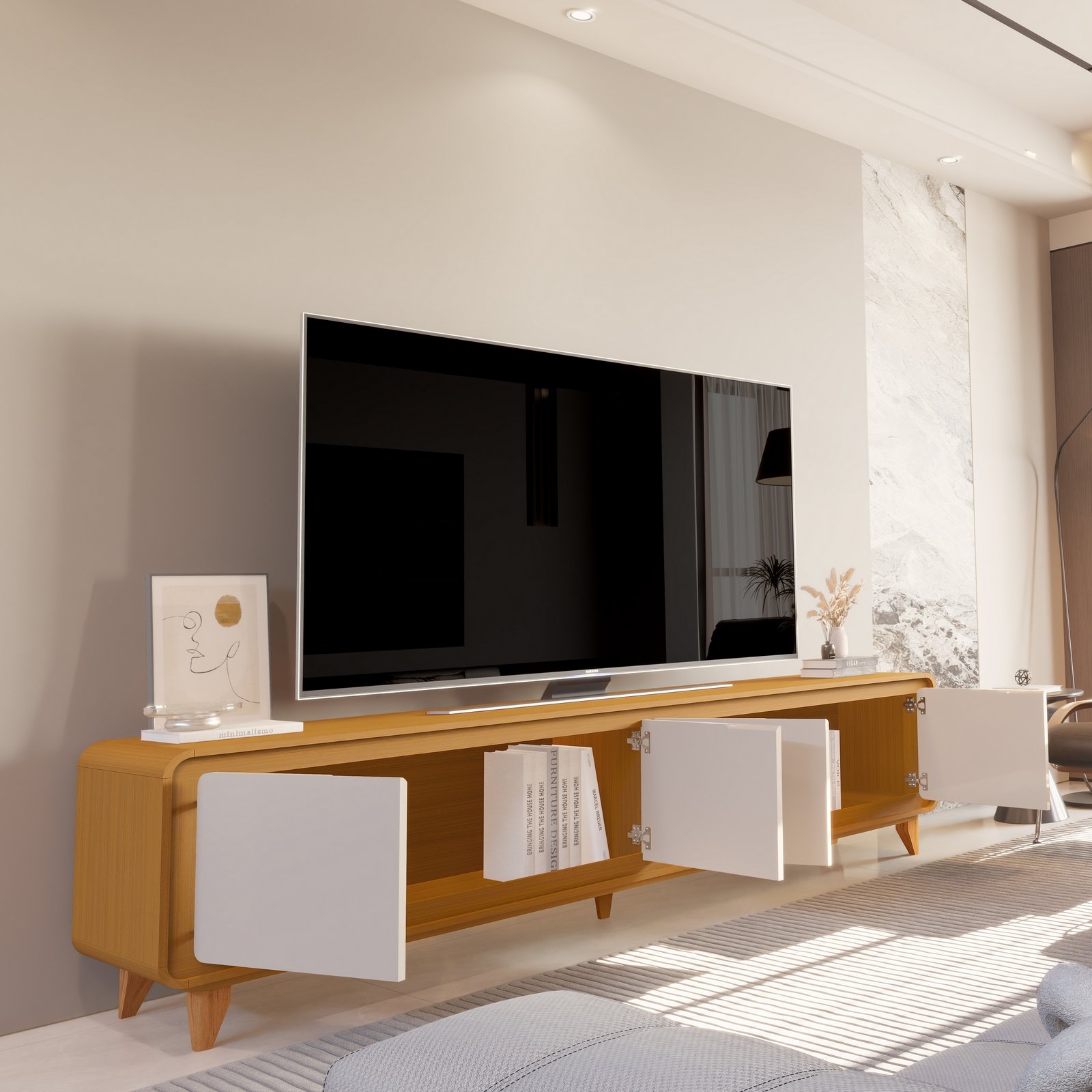 Rack até 75" Liv 2,18 m Cedro/Off White - EDN MÓVEIS - Imagem 2