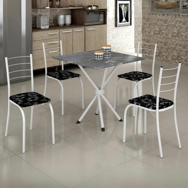 Mesa 4 Cadeiras Rio 75×75 Branco/Preto Lírio – TEIXEIRA