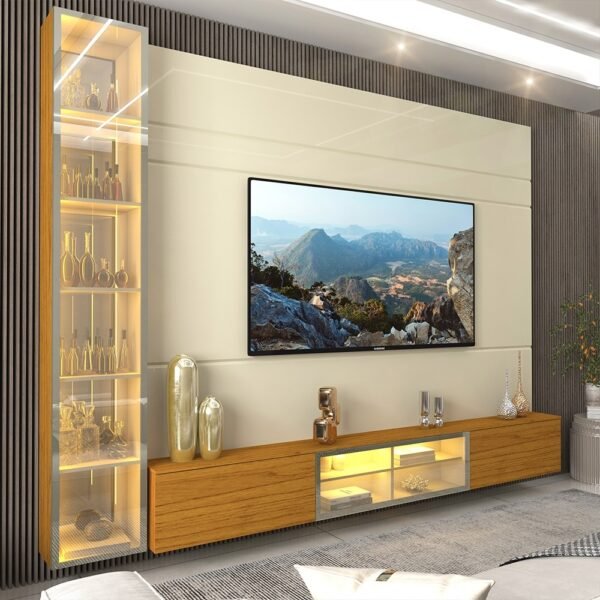 Home Suspenso até 85″ Luminare Reflecta com Uma Torre 255 Off White/Naturale – GELIUS (ESPECIAL)
