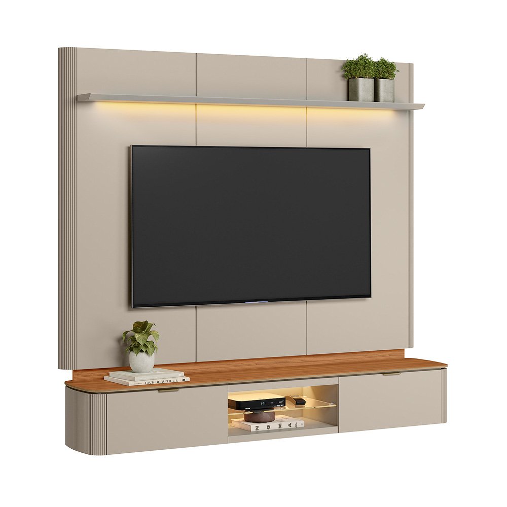 Painel Home até 70" Ferrara Canela/Off White Fosco - LINEA BRASIL - Imagem 6