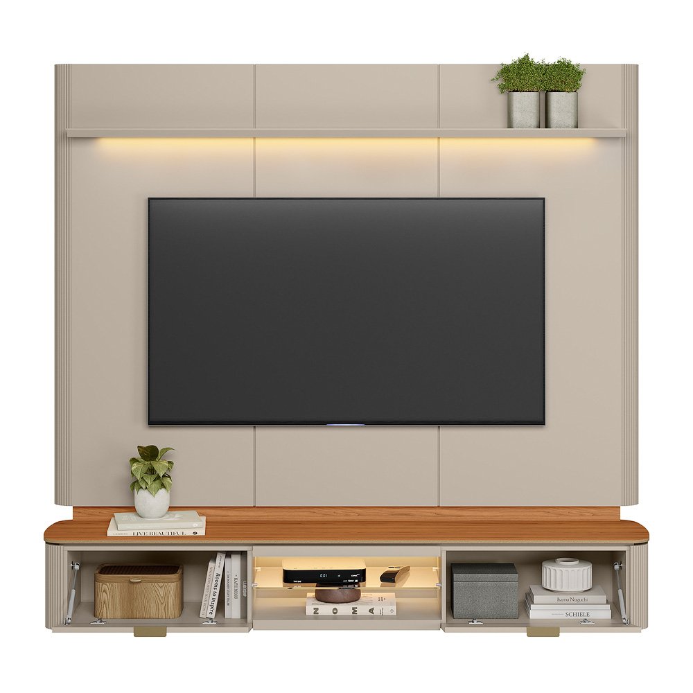 Painel Home até 70" Ferrara Canela/Off White Fosco - LINEA BRASIL - Imagem 2