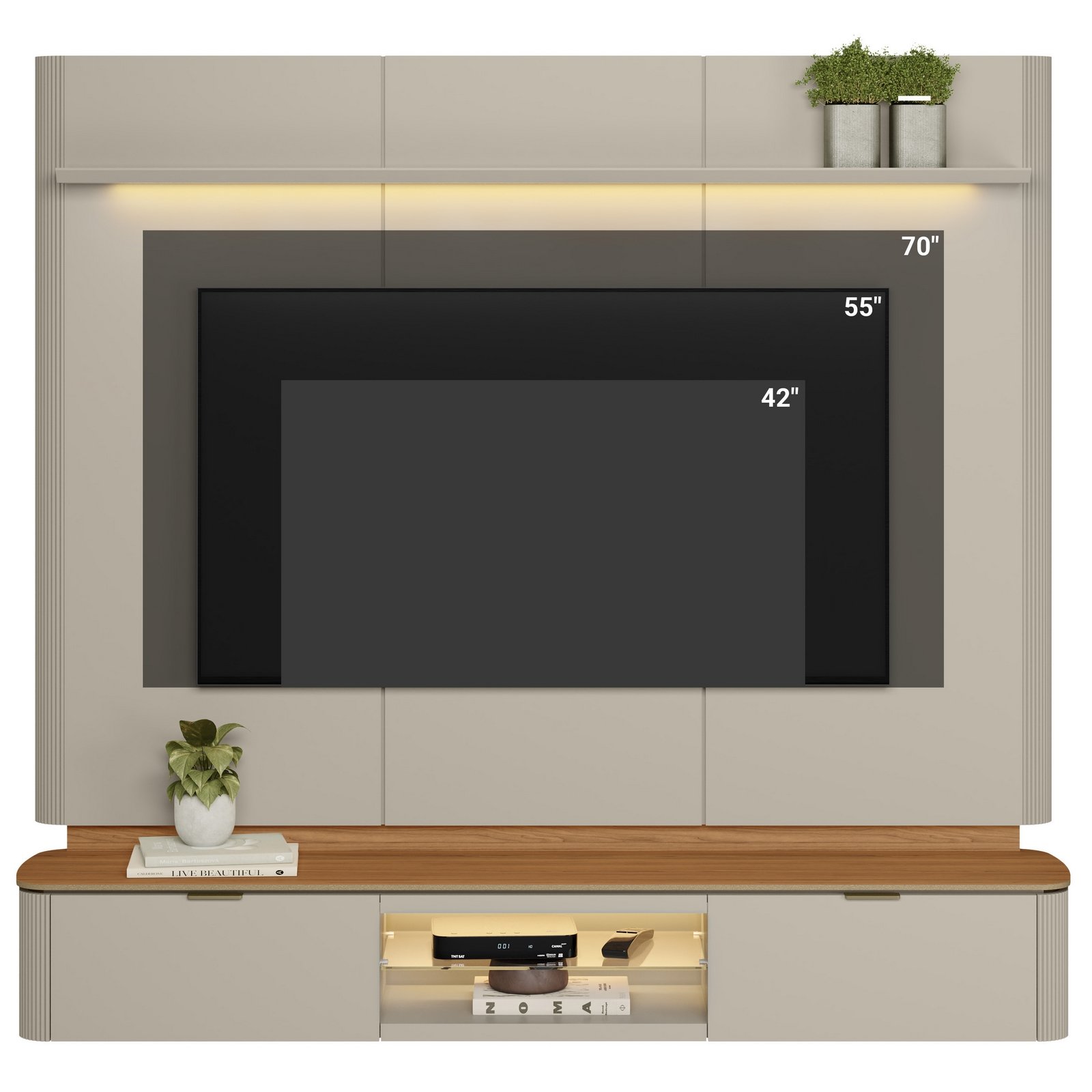 Painel Home até 70" Ferrara Canela/Off White Fosco - LINEA BRASIL - Imagem 3