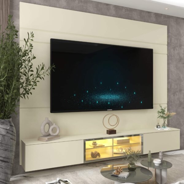 Painel até 85″ Luminare 2,17 m Off White + Nicho Luminare 2,15 m Off White – GELIUS